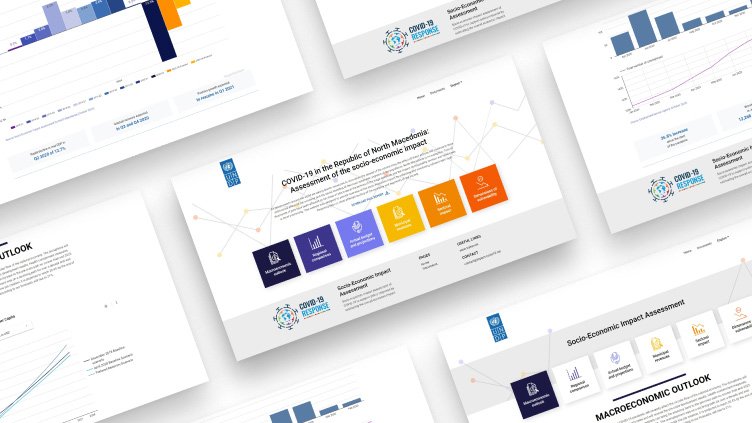 UNDP project website showcasing a collection of screens displaying various data types, illustrating diverse information and analytics in a digital format.
