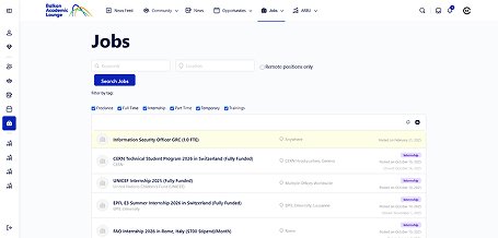 Screenshot of the Jobs page from the Balkan Academic Lounge website.