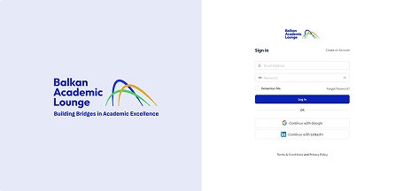 Screenshot of the login page from the Balkan Academic Lounge website.