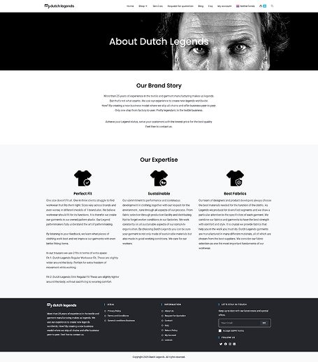 Screenshot of the About Us page from the Dutch Legends website.