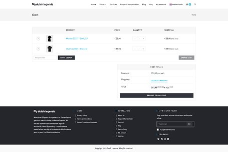 Screenshot of the Cart page from the Dutch Legends website.