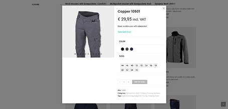 Screenshot of the product quick view section from the Dutch Legends website.