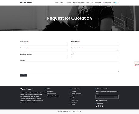 Screenshot of the RFQ page from the Dutch Legends website.