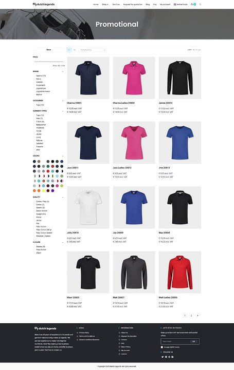 Screenshot of the Shop Page Promotional Category from the Dutch Legends website.