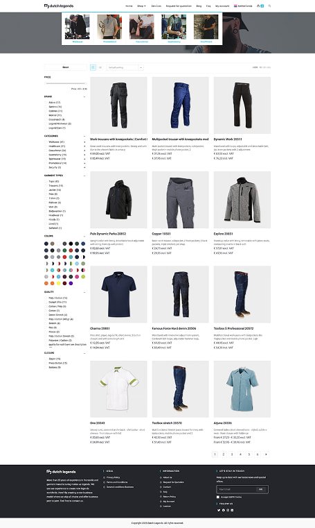 Screenshot of the Shop page from the Dutch Legends website.