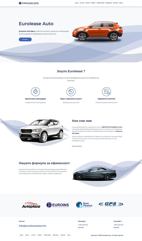 Screenshot of the Home page from the EuroLease Auto website.