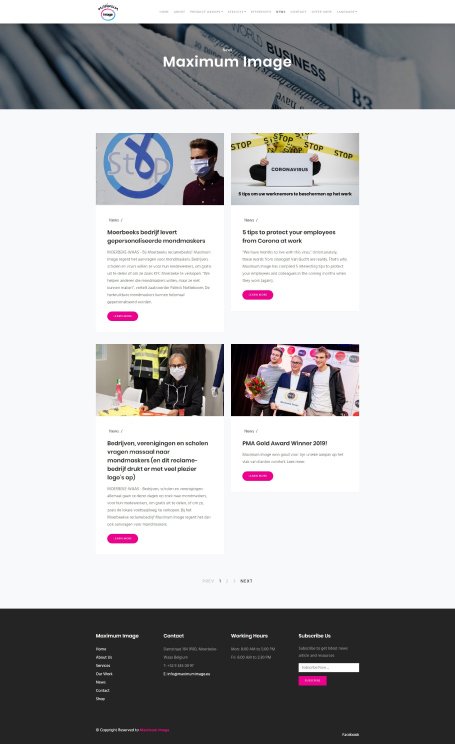 Screenshot of the News page from the Maximum Image website