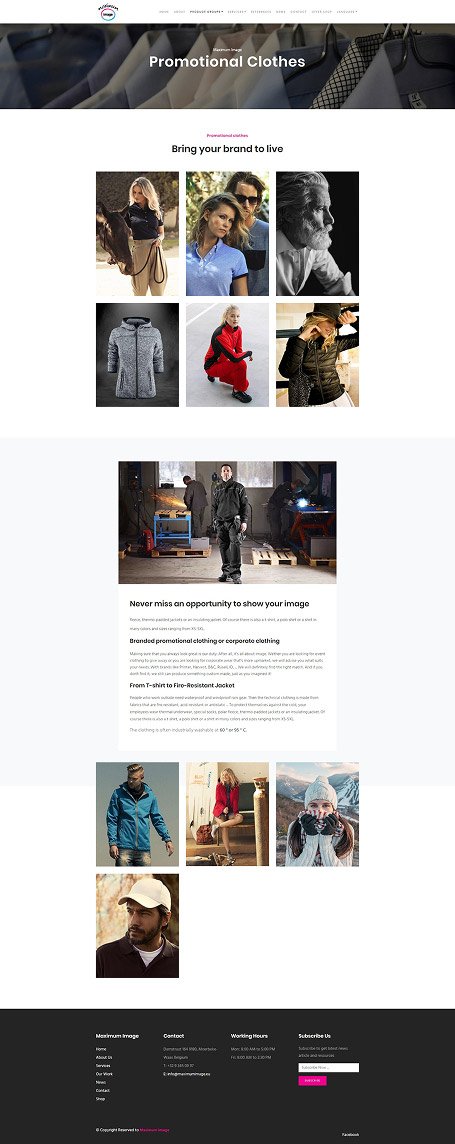 Screenshot of the Promotional Gifts page from the Maximum Image website