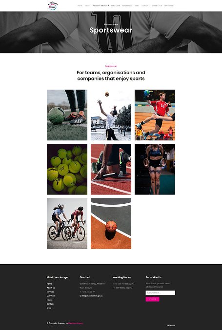 Screenshot of the Sportswear page from the Maximum Image website