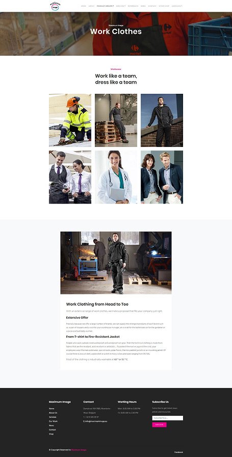 Screenshot of the Work Clothes page from the Maximum Image website